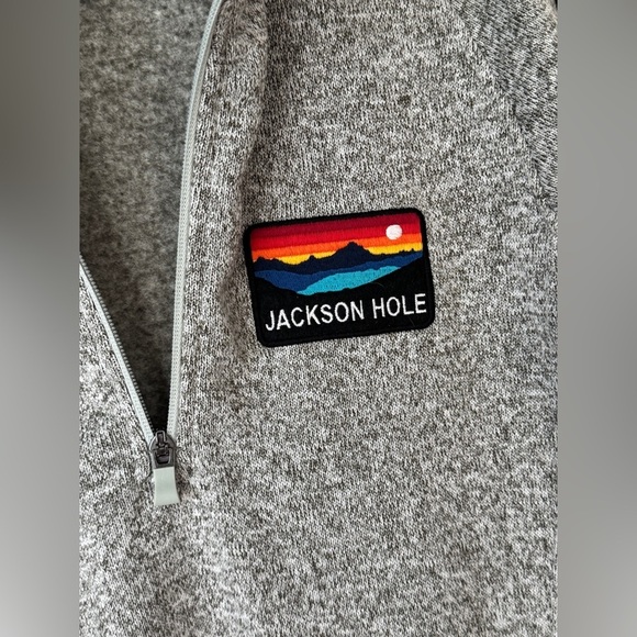 Jackson Hole WYoming fleece 1/4 zip jacket pullover sweater heather patch unisex - Picture 7 of 7